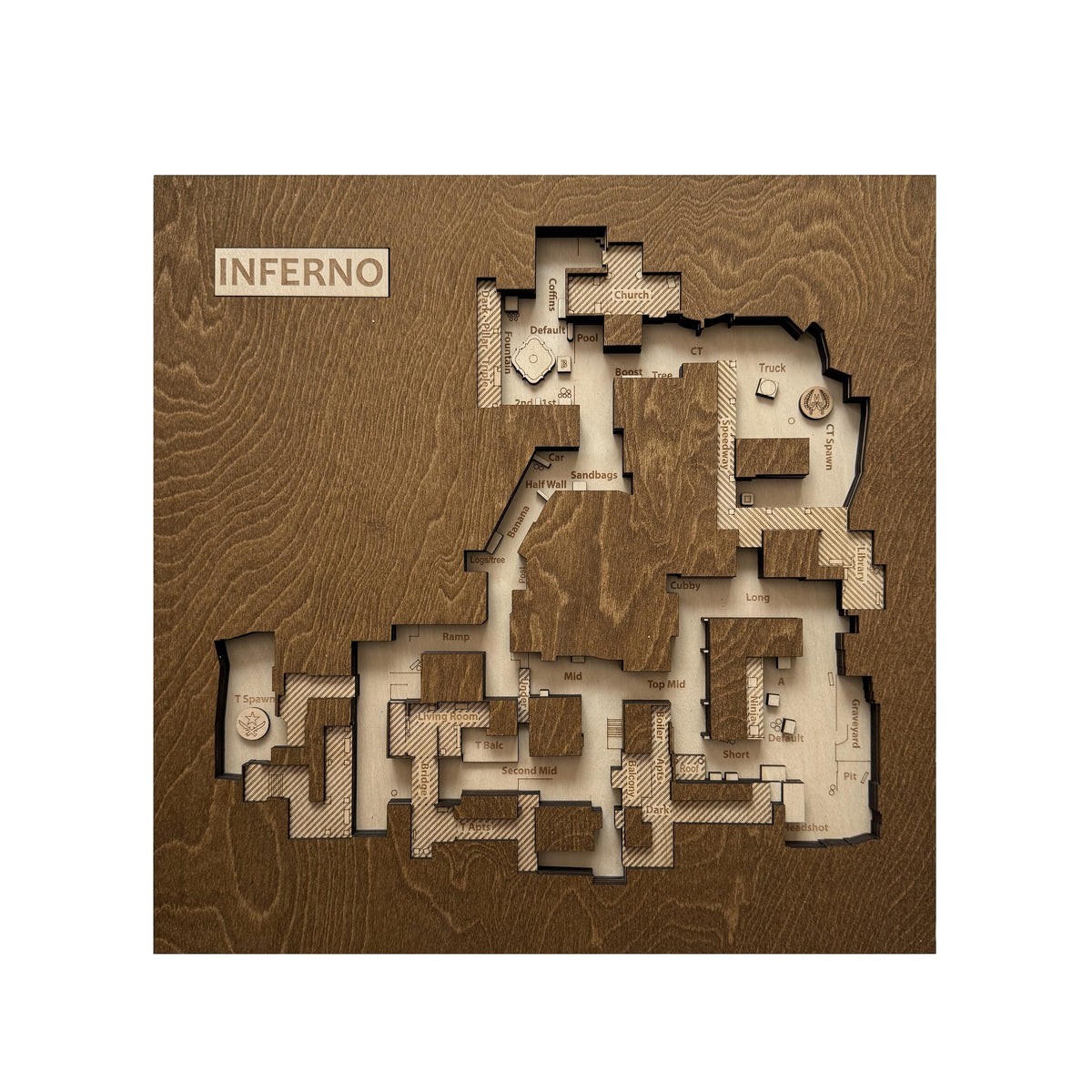 Counter-Strike 2 - Mapa 3D de madera "Inferno" para jugadores de CS2, Decoración para sala de juegos, Regalo para gamer