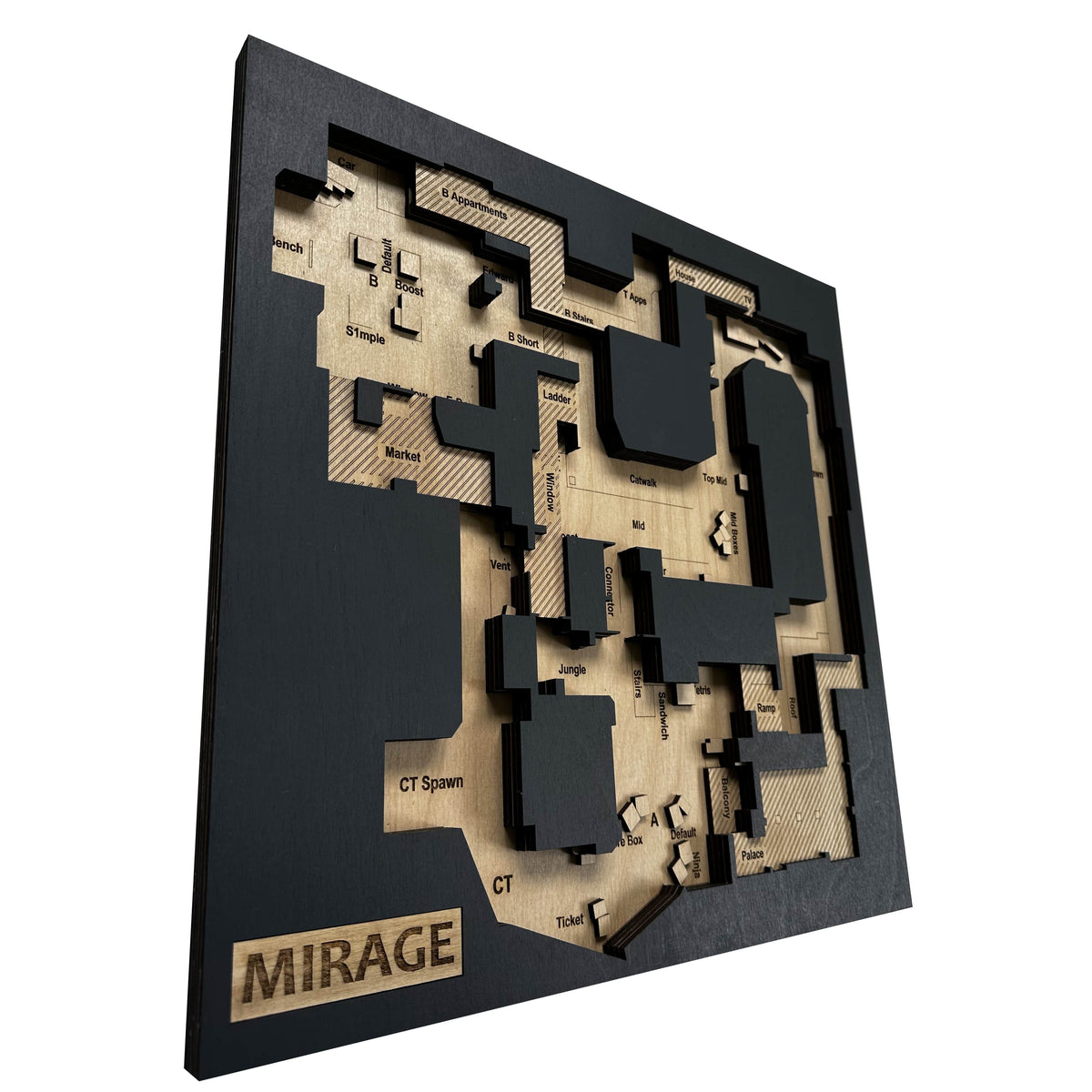 Counter-Strike 2 - 3D Wooden Map "Mirage" for Gamers CS2, Gaming Room Art, Gamer Gift