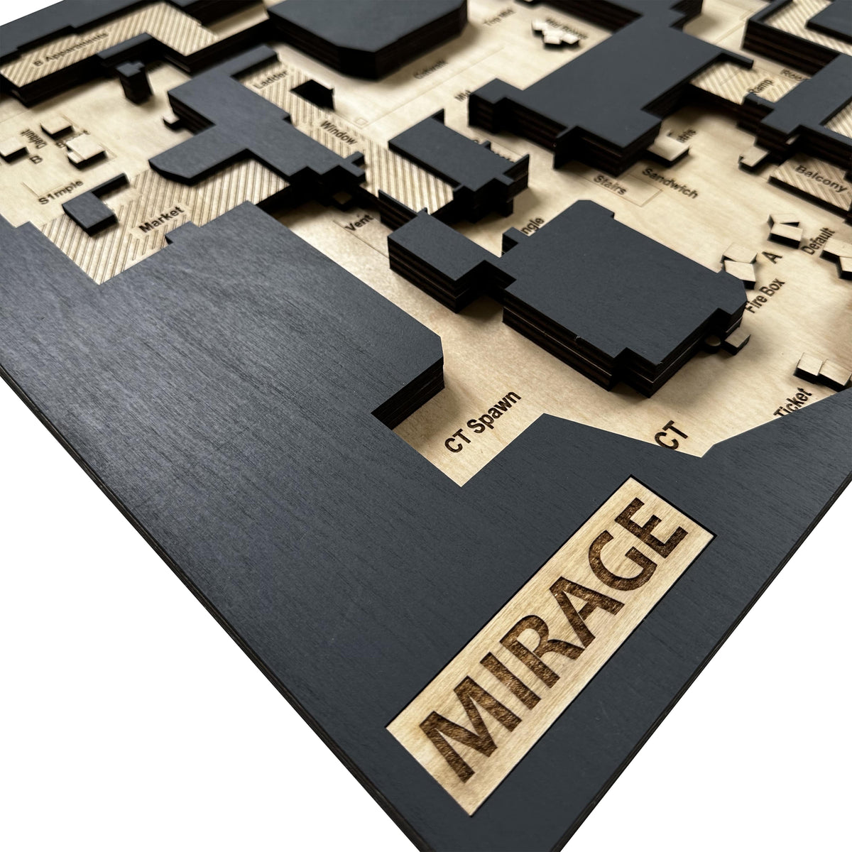 Counter-Strike 2 - 3D Wooden Map "Mirage" for Gamers CS2, Gaming Room Art, Gamer Gift