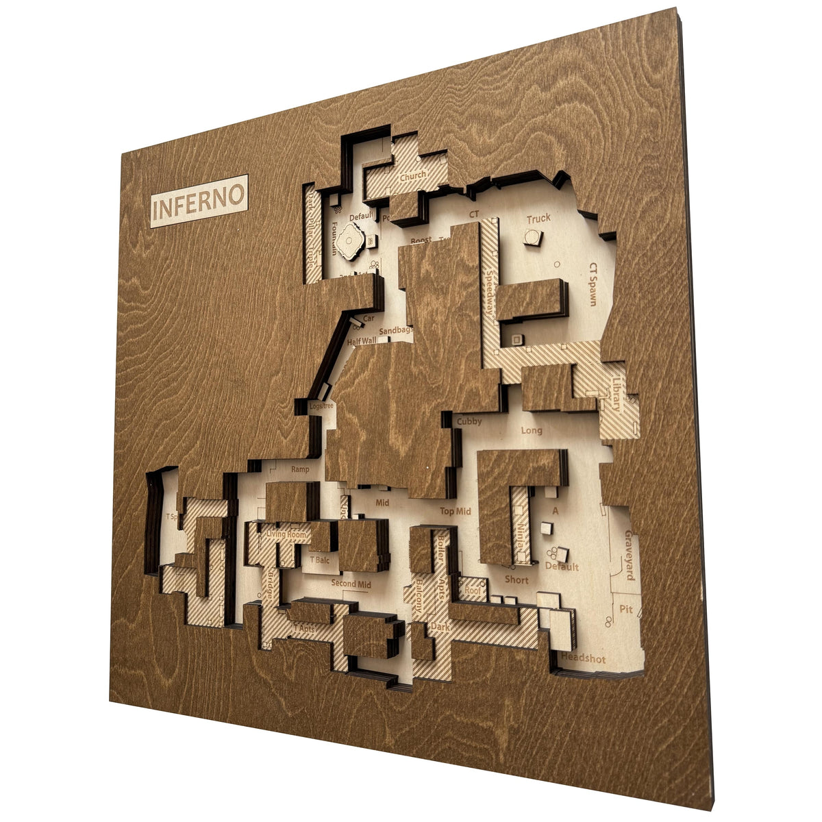Counter-Strike 2 - Mapa 3D de madera "Inferno" para jugadores de CS2, Decoración para sala de juegos, Regalo para gamer