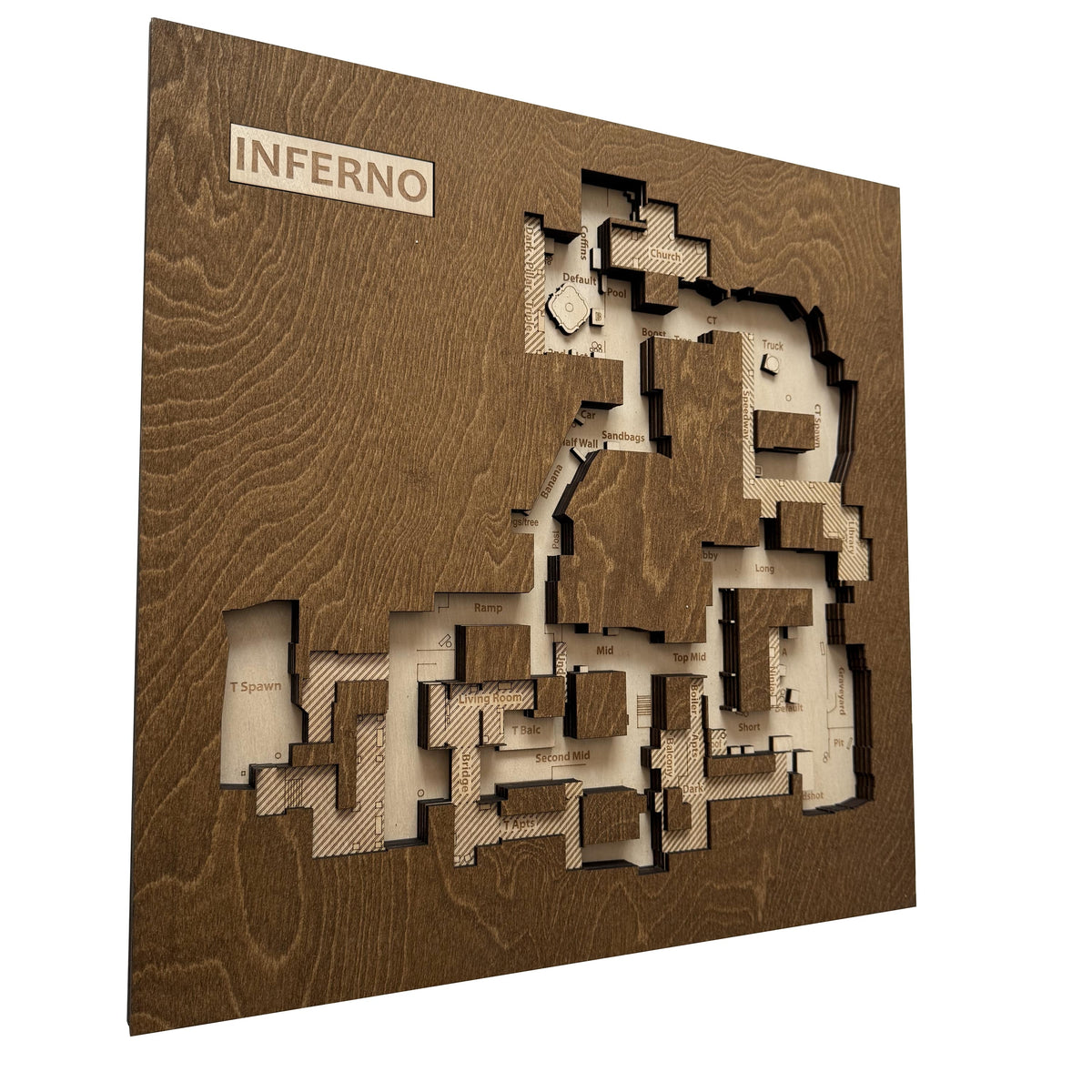 Counter-Strike 2 - Mapa 3D de madera "Inferno" para jugadores de CS2, Decoración para sala de juegos, Regalo para gamer