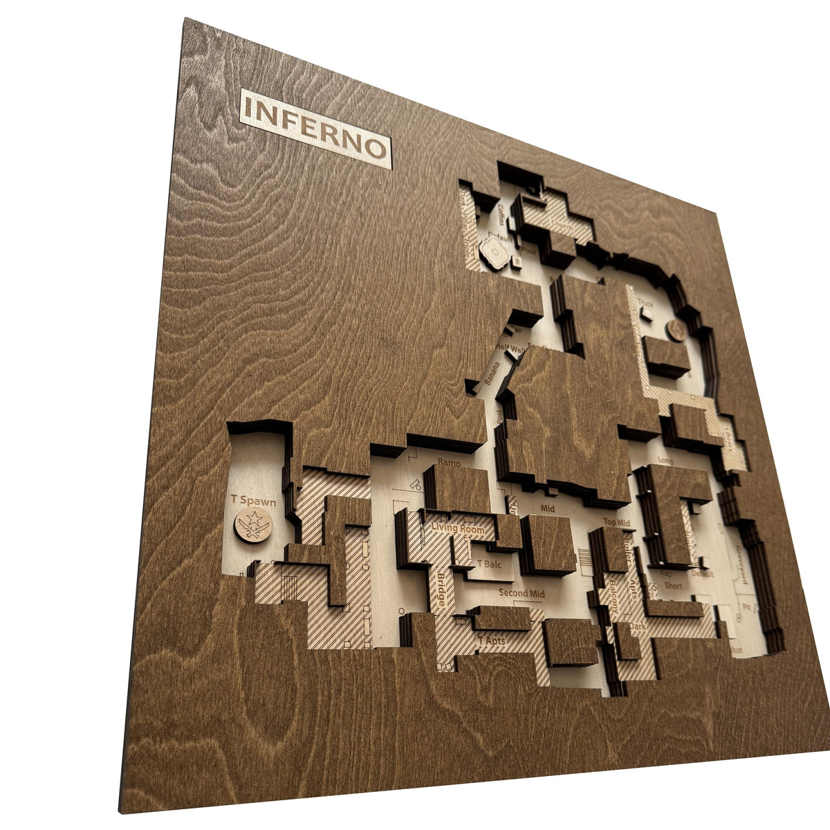 Counter-Strike 2 - Mapa 3D de madera "Inferno" para jugadores de CS2, Decoración para sala de juegos, Regalo para gamer