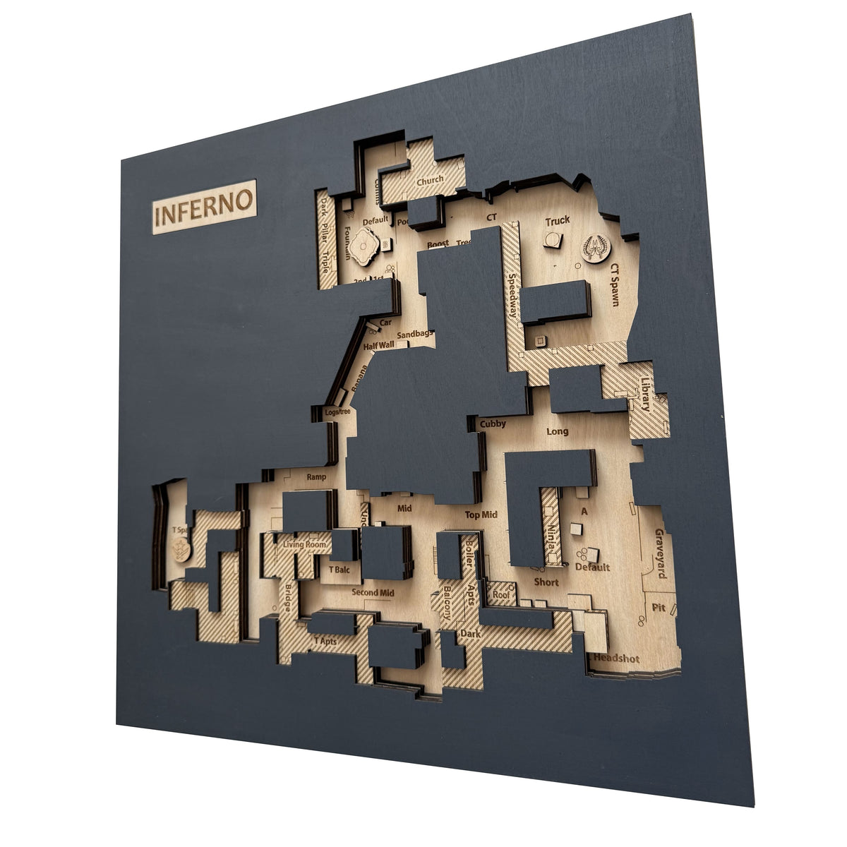 Counter-Strike 2 - Mapa 3D de madera "Inferno" para jugadores de CS2, Decoración para sala de juegos, Regalo para gamer