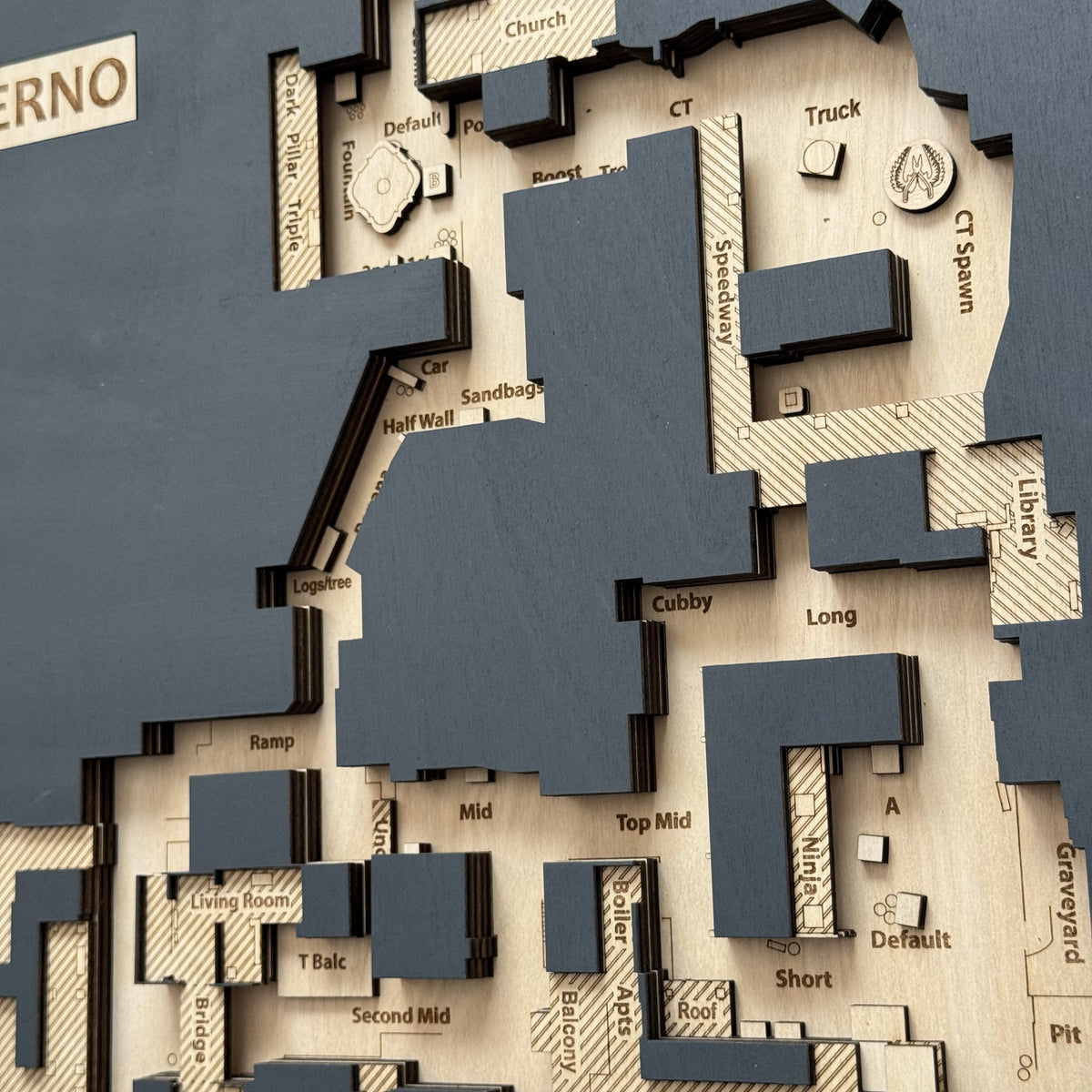 Counter-Strike 2 - Mapa 3D de madera "Inferno" para jugadores de CS2, Decoración para sala de juegos, Regalo para gamer