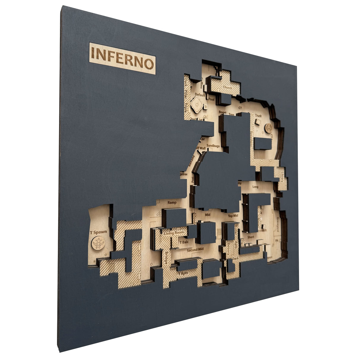 Counter-Strike 2 - Mapa 3D de madera "Inferno" para jugadores de CS2, Decoración para sala de juegos, Regalo para gamer