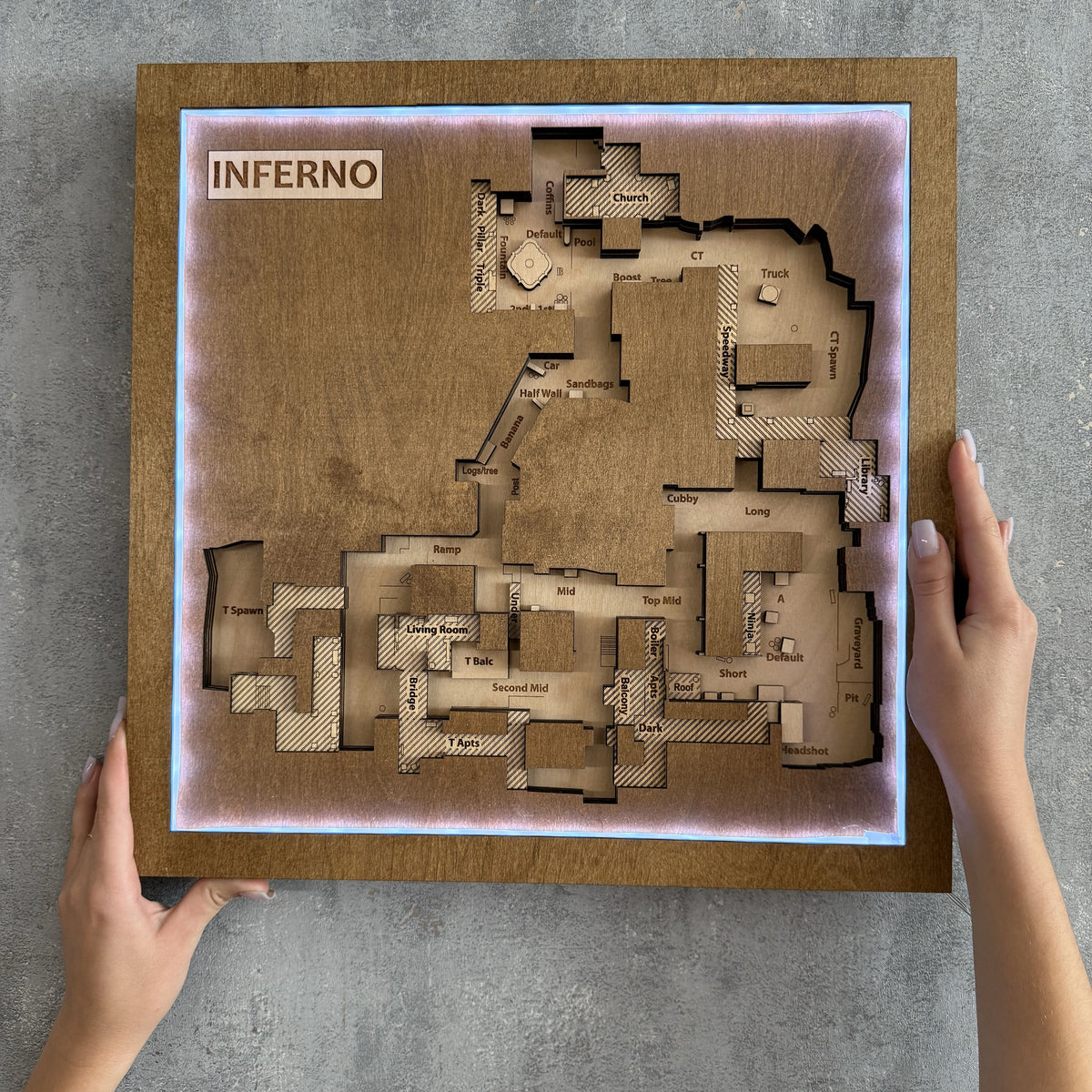 Counter-Strike 2 - Mapa 3D de madera "Inferno" para jugadores de CS2, Decoración para sala de juegos, Regalo para gamer