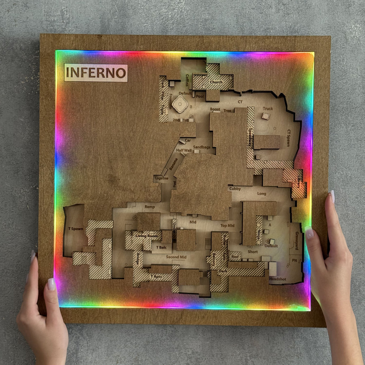 Counter-Strike 2 - Mapa 3D de madera "Inferno" para jugadores de CS2, Decoración para sala de juegos, Regalo para gamer