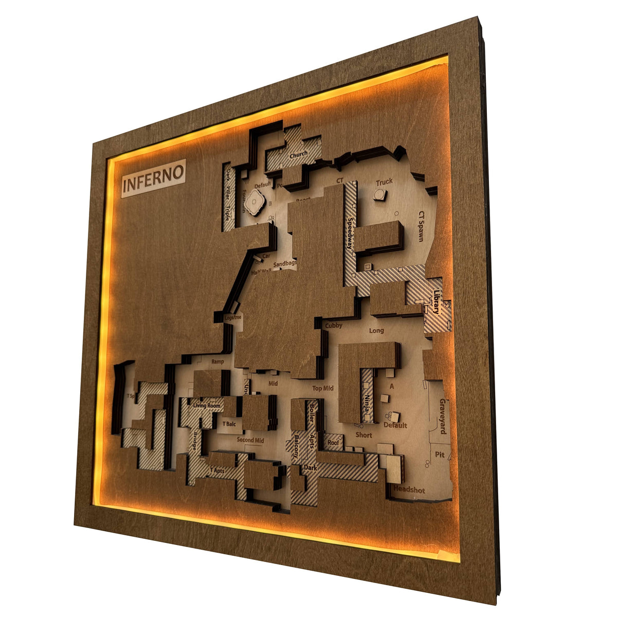 Counter-Strike 2 - Mapa 3D de madera "Inferno" para jugadores de CS2, Decoración para sala de juegos, Regalo para gamer