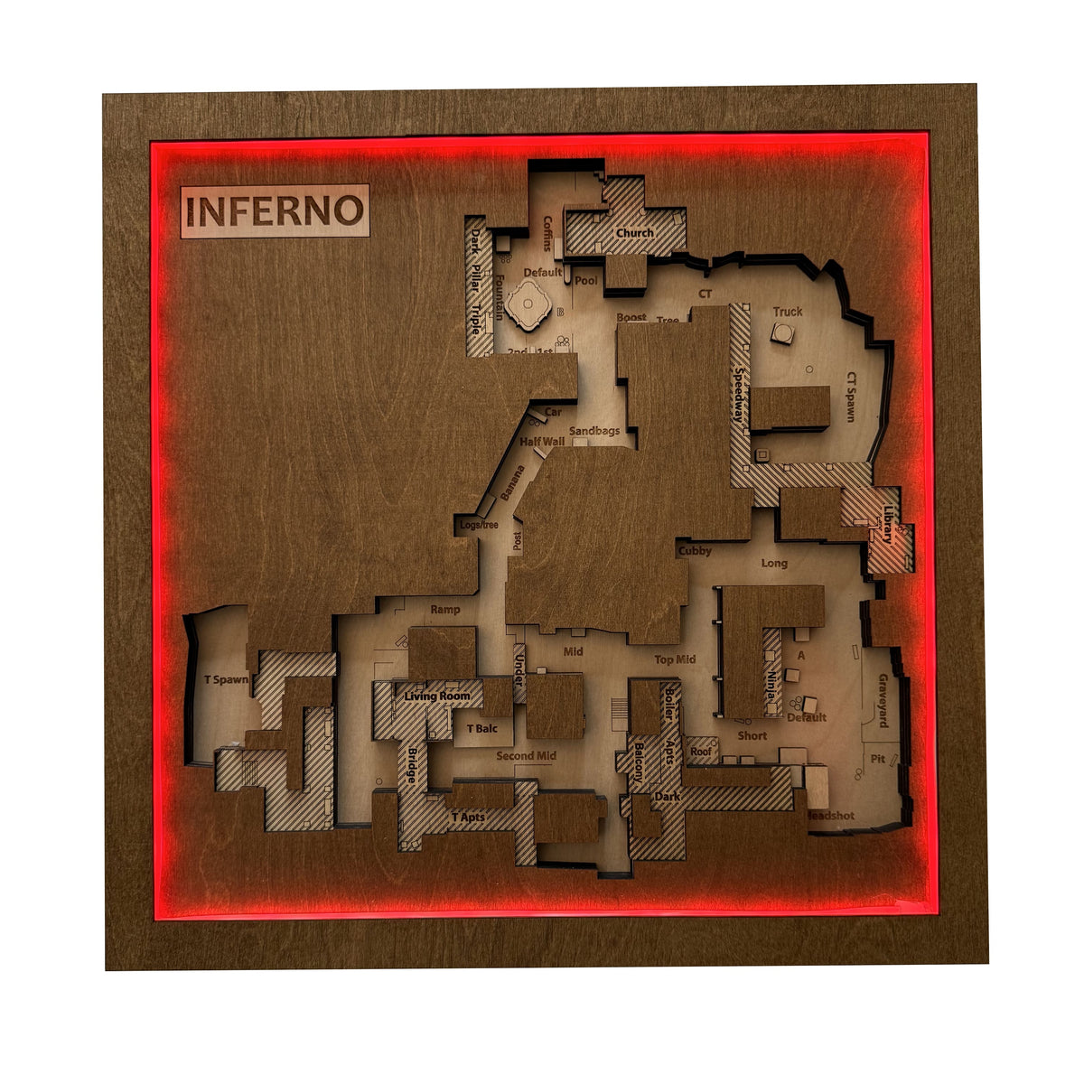 Counter-Strike 2 - Mapa 3D de madera "Inferno" para jugadores de CS2, Decoración para sala de juegos, Regalo para gamer