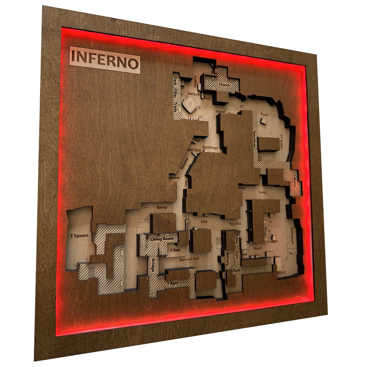 Counter-Strike 2 - Mapa 3D de madera "Inferno" para jugadores de CS2, Decoración para sala de juegos, Regalo para gamer