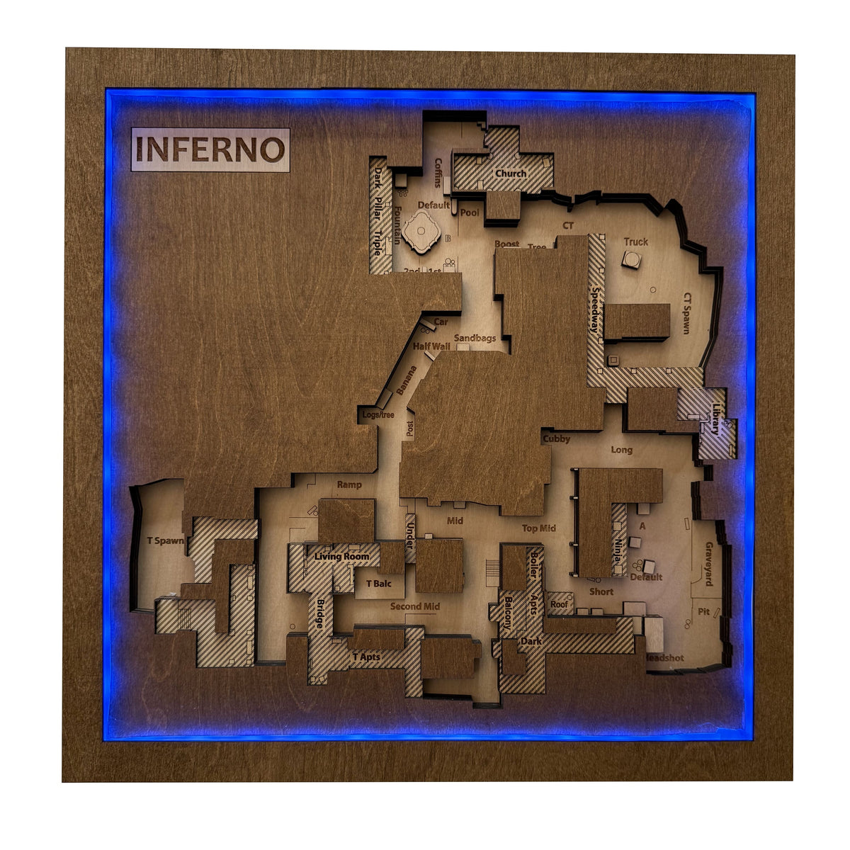 Counter-Strike 2 - Mapa 3D de madera "Inferno" para jugadores de CS2, Decoración para sala de juegos, Regalo para gamer