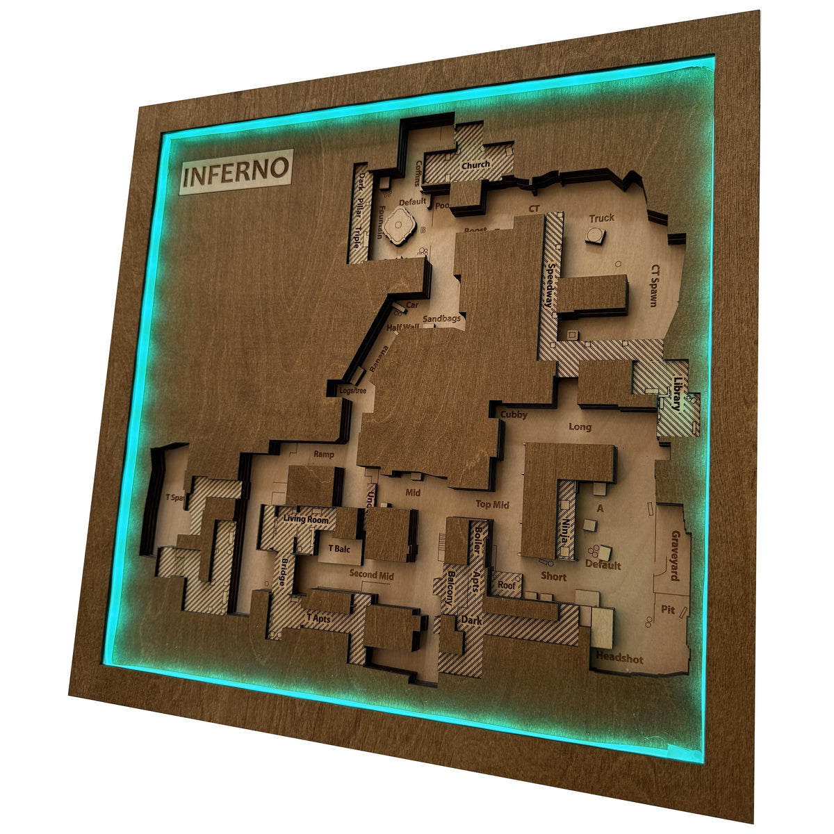 Counter-Strike 2 - Mapa 3D de madera "Inferno" para jugadores de CS2, Decoración para sala de juegos, Regalo para gamer