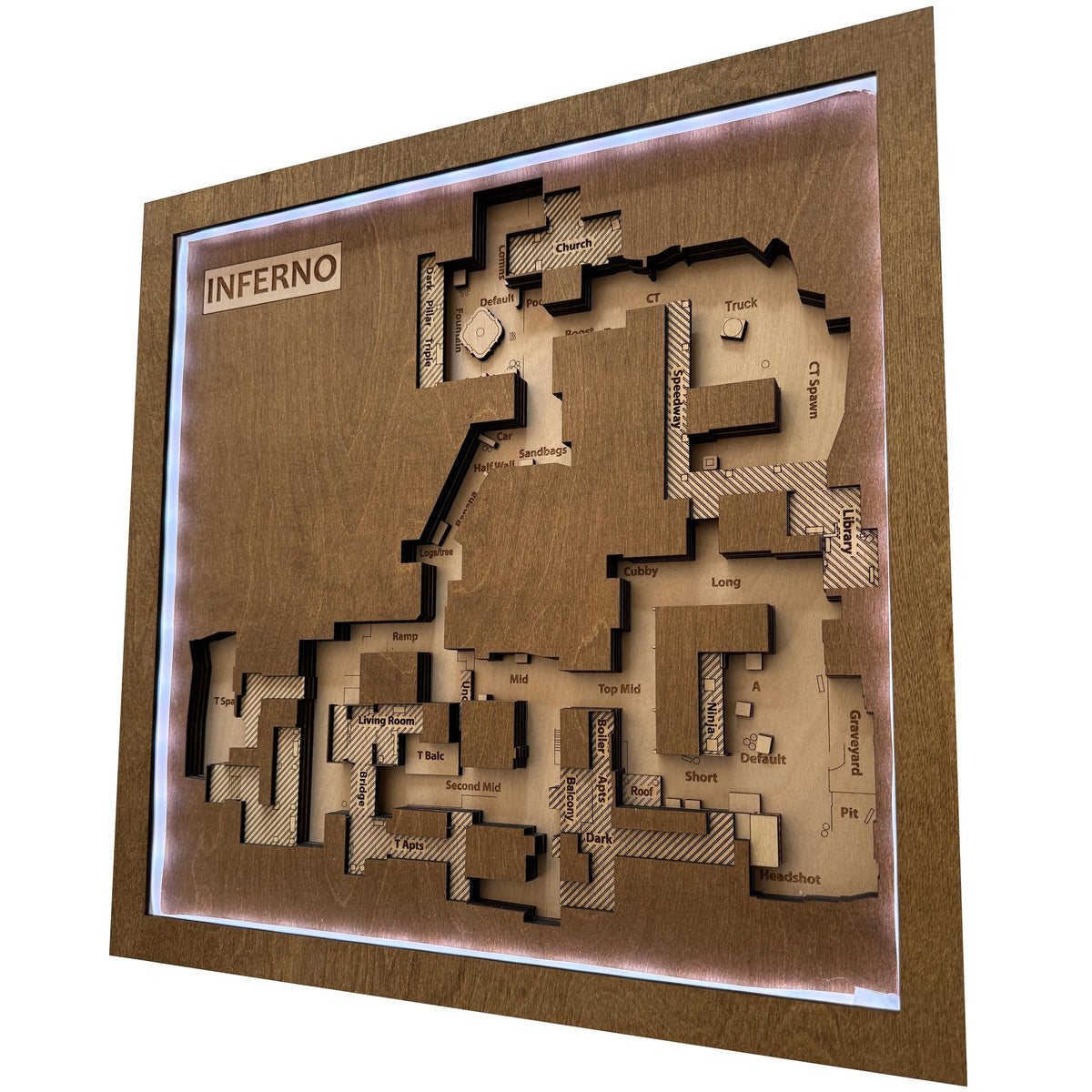 Counter-Strike 2 - Mapa 3D de madera "Inferno" para jugadores de CS2, Decoración para sala de juegos, Regalo para gamer