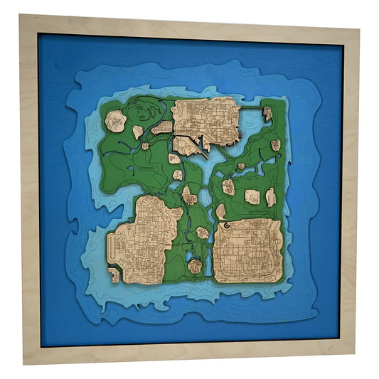 Wooden Map for GTA - San Andreas Gamers | Must-have gaming wall sculpture decor