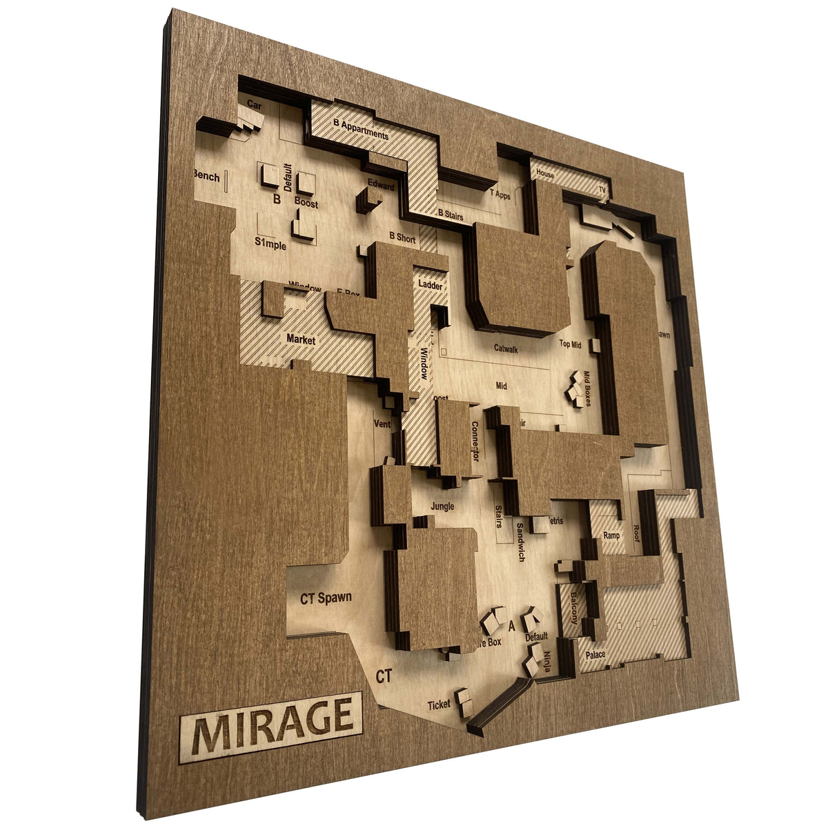 Counter-Strike 2 - 3D Wooden Map "Mirage" for Gamers CS2, Gaming Room Art, Gamer Gift