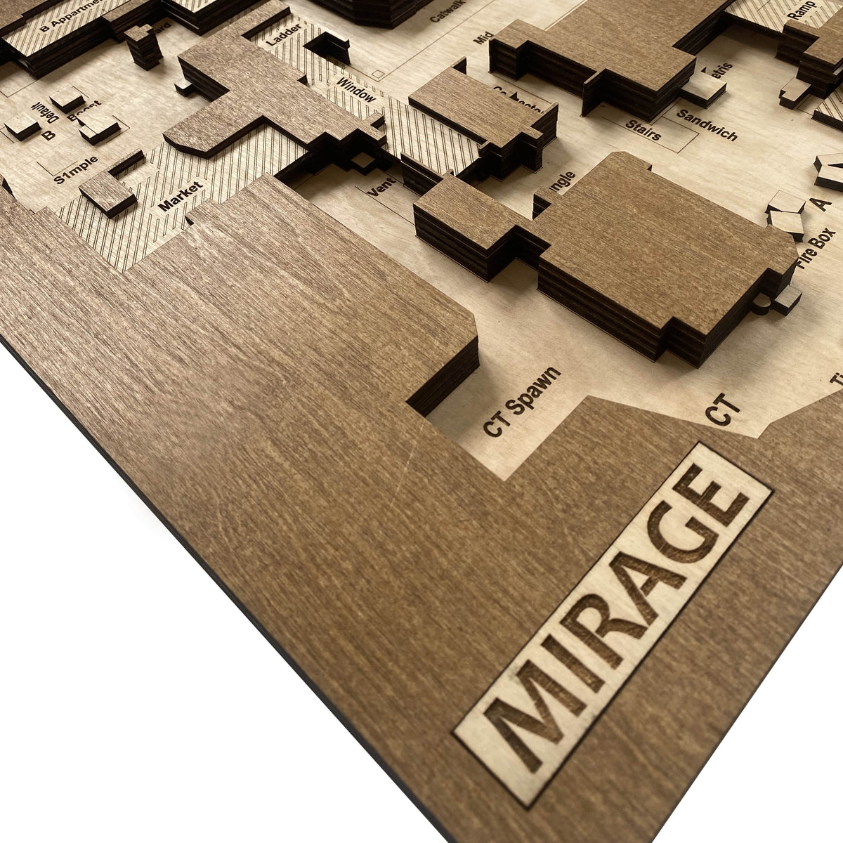 Counter-Strike 2 - 3D Wooden Map "Mirage" for Gamers CS2, Gaming Room Art, Gamer Gift